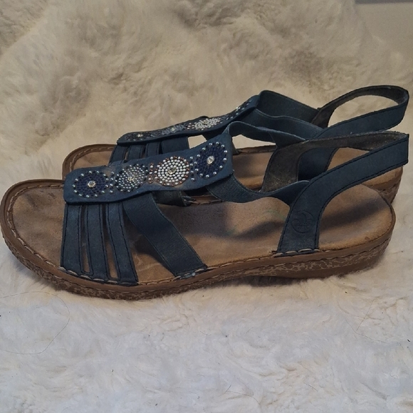 Rieker Blue AntiStress Beaded Elastic Strap Sandals 628G9-16 Sz 40 (US 8.5-9) - Picture 5 of 6